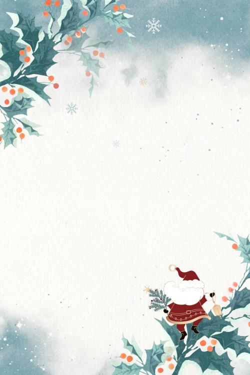 Santa Claus with holly berries doodle background vector - 1229068