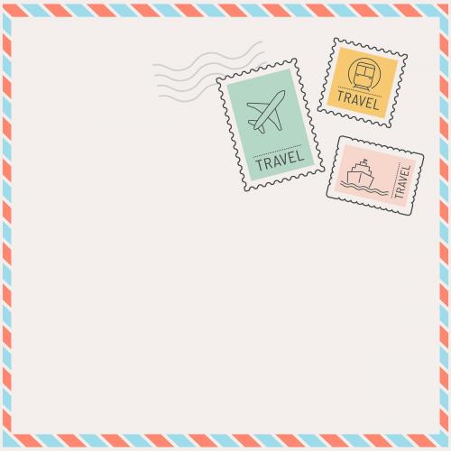 Stamped postcard frame with travel theme vector - 1229260