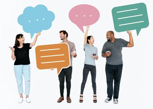 Diverse social media people holding speech bubble symbols - 477193