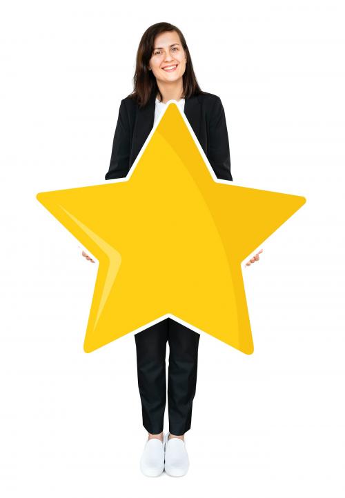 Businesswoman holding a golden star rating symbol - 477204