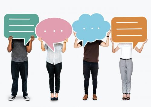 Diverse people holding speech bubble symbols - 477211