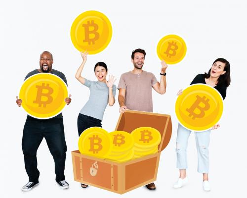 Diverse people investing in bitcoin cryptocurrency electronic cash - 477235