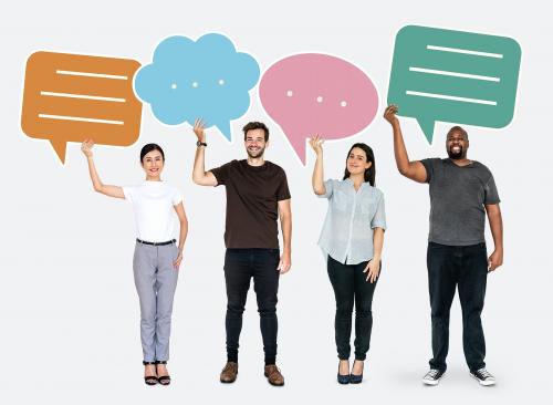 Diverse people holding speech bubble symbols - 477241