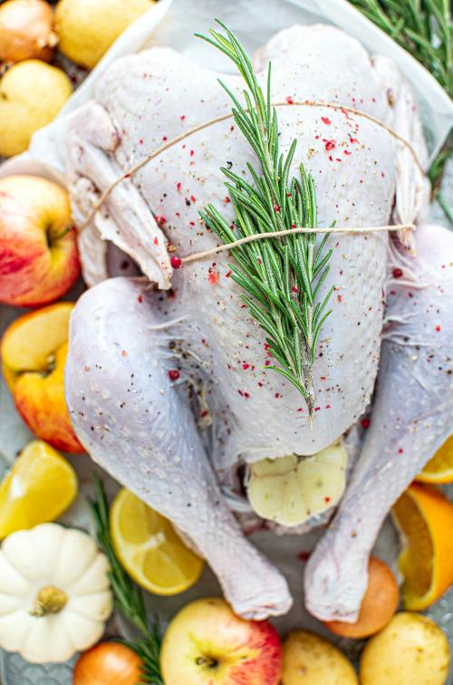 Raw turkey with fresh rosemary - 1228619