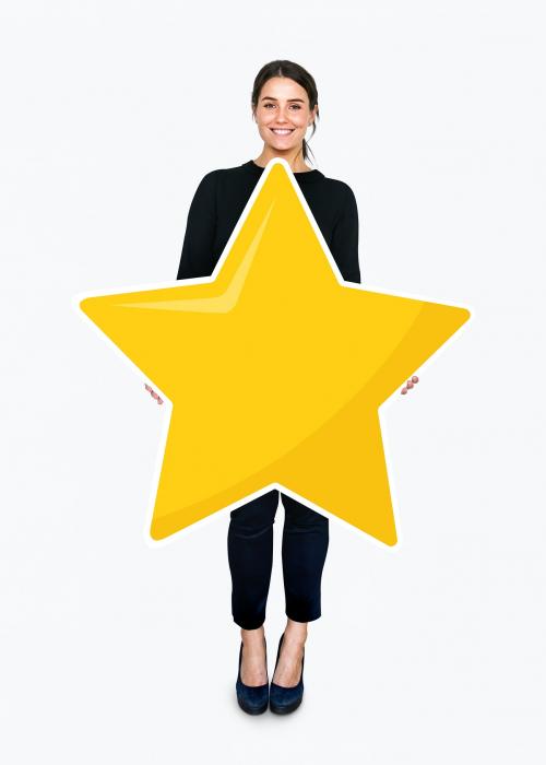 Businesswoman holding a golden star rating symbol - 477263