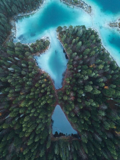 Drone shot of Eibsee lake, Germany - 1230521