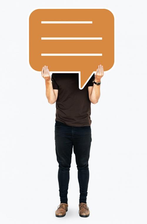 Man holding a blank speech bubble symbol - 477303