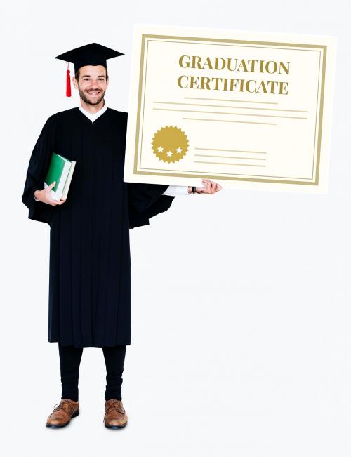 Male grad holding a graduation certificate - 477308