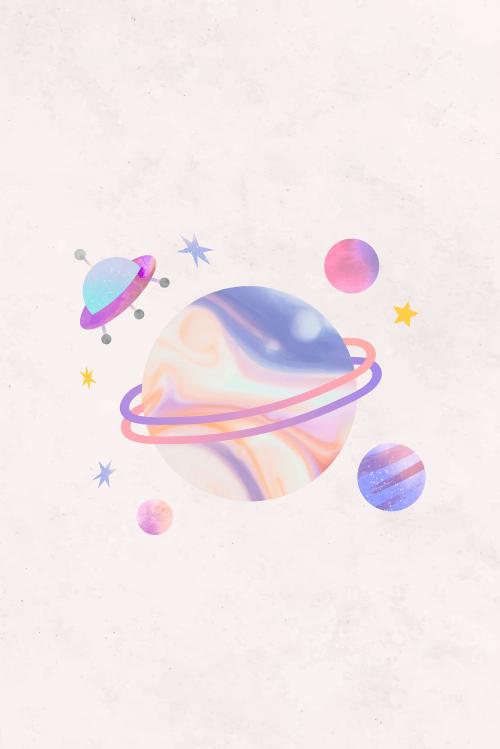 Colorful galaxy watercolor doodle with an UFO on pastel background vector - 1230070