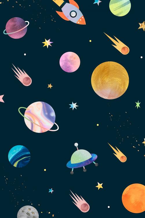 Colorful galaxy watercolor doodle on black background vector - 1230096