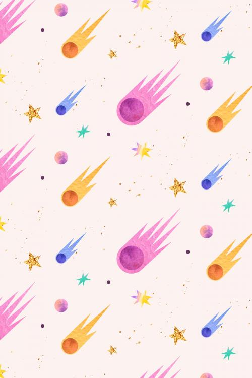 Colorful galaxy watercolor doodle with comets on pastel background vector - 1230103