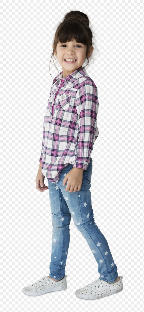 Little girl wearing a plaid shirt transparent png - 1232526