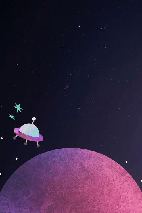 Colorful space watercolor doodle with an UFO on black background vector - 1230122