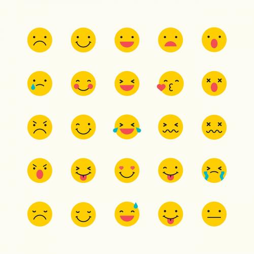 Round yellow emoticon set isolated on beige background vector - 1230264