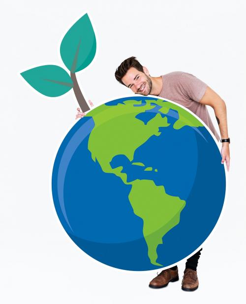 Cheerful man with an environmental conservation symbols - 477344