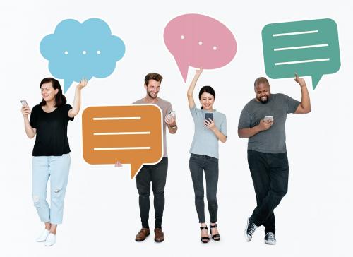 Diverse social media people holding speech bubble symbols - 477345