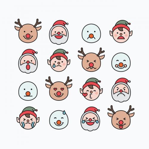 Santa, Rudolph reindeer, elf and snowman emoticon set isolated on white background vector - 1230300