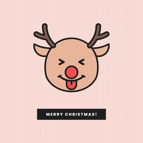 Rudolph reindeer with tongue emoticon and Merry Christmas sign isolated on pink background vector - 1230319