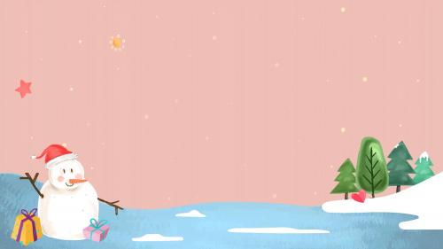 Cute snowman in a forest on pink background vector - 1231113