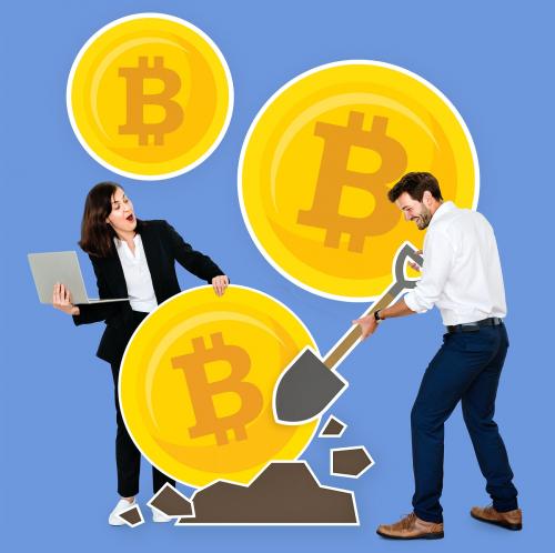 Businesspeople mining bitcoin cryptocurrency electronic cash - 477375