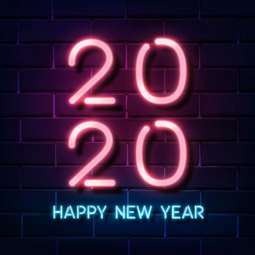 Neon pink happy new year 2020 social ads template vector - 1232177