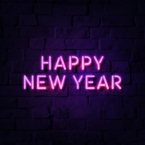 Neon bright happy new year social ads template vector - 1232215