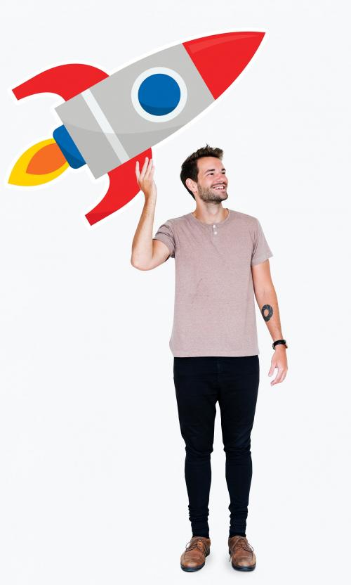 Creative man with a launching rocket symbol - 477395