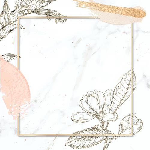 Rectangle frame with brush strokes and outline flowers decoration on marble background vector - 1232391