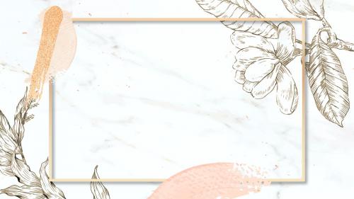 Rectangle frame with brush strokes and outline flowers decoration on marble background vector - 1232403