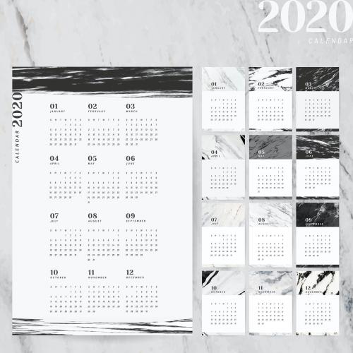 Black and white marble calendar for 2020 vector - 1232405