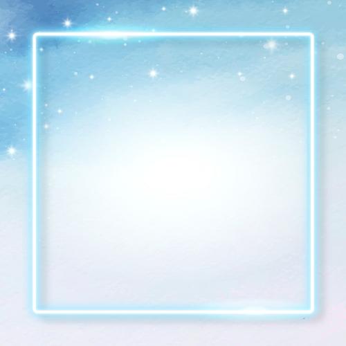 Blue neon frame on snowy background vector - 1233082