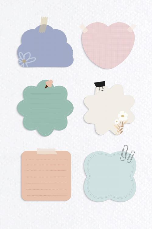 Set of different shape and color reminder notes on textured paper background vector - 1233246