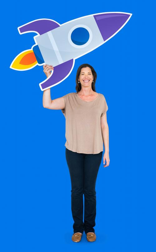 Woman holding a rocket icon - 470829