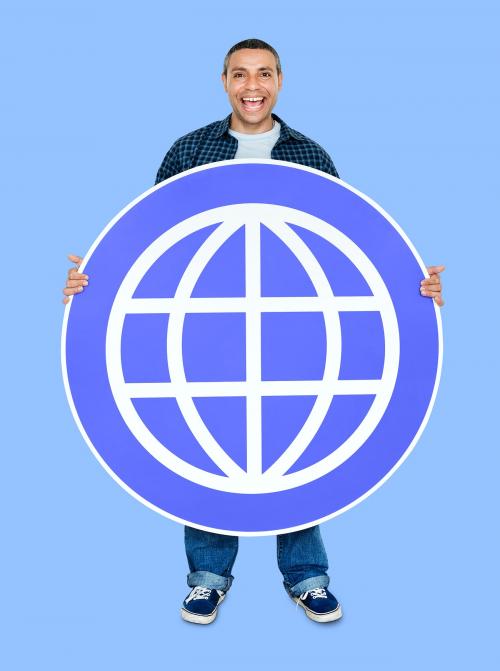 Happy man holding a www symbol - 470839