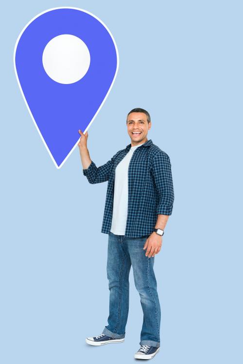 Man holding a location pin symbol - 470866