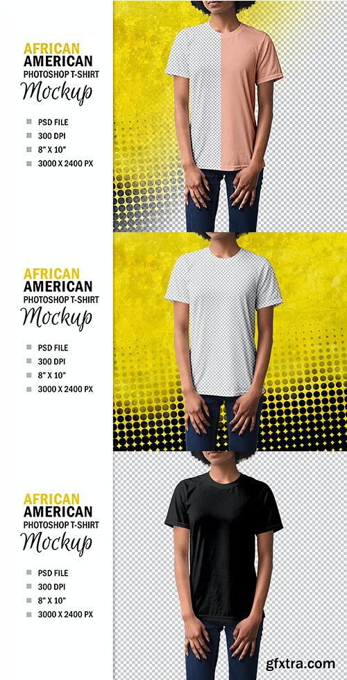 African American Womans T-Shirt Mockup, PSD
