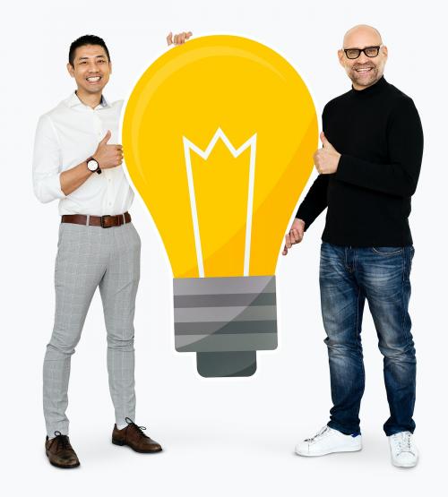 Two men with a light bulb icon - 475057