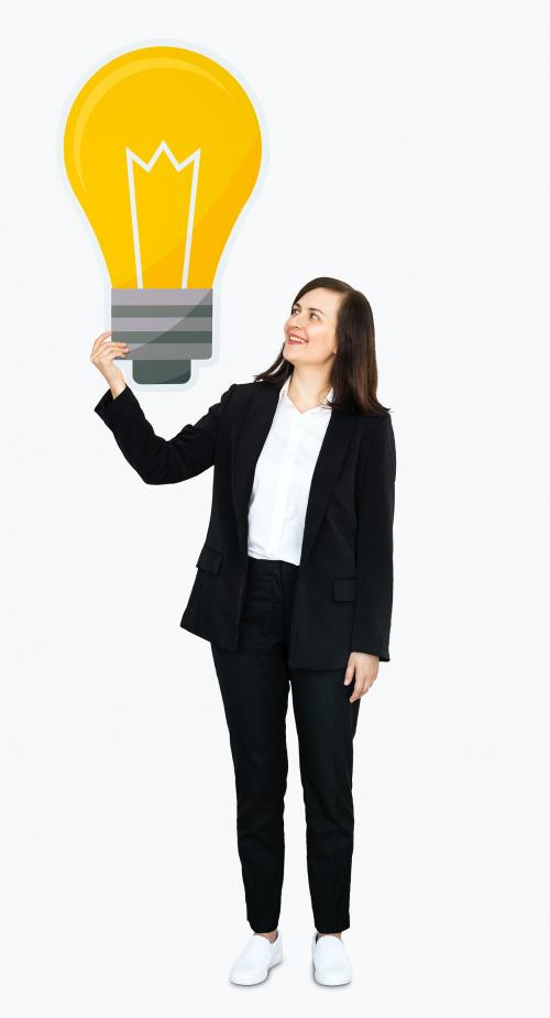 Woman showing a light bulb icon - 475065