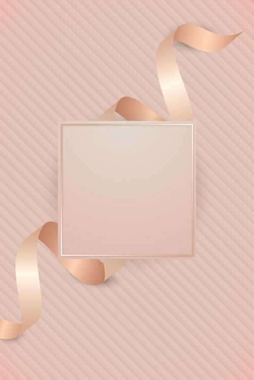 Square frame with pink gold ribbon vector - 1234338