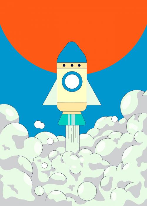 Startup rocket ship poster vector - 1015364