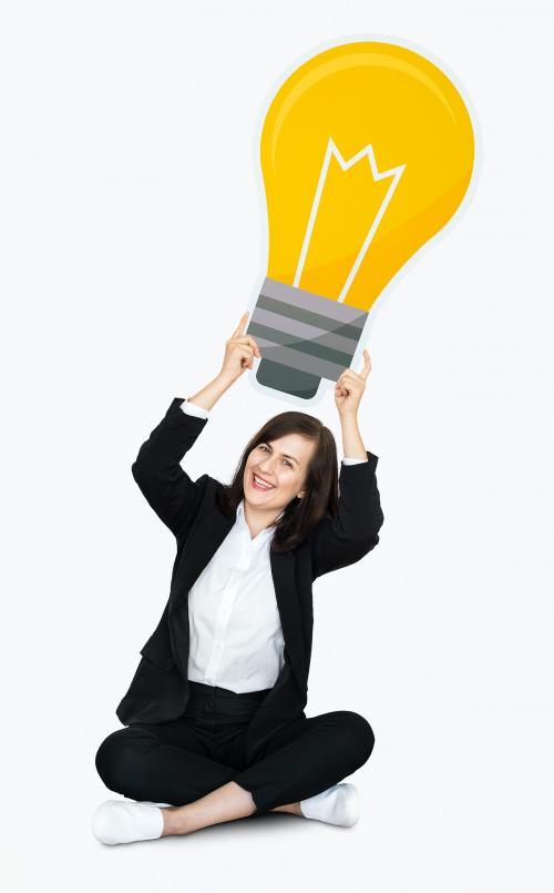 Woman showing a light bulb icon - 475101