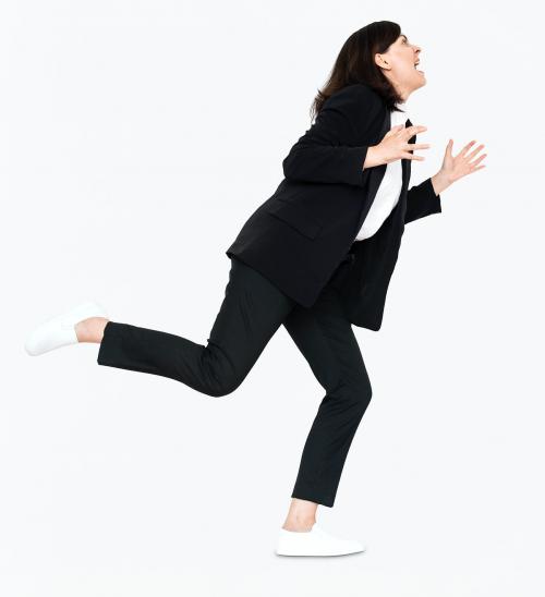 Stressed businesswoman running away from a crisis - 475124