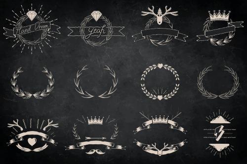 Hand drawn laurel wreath element vector set - 1016825