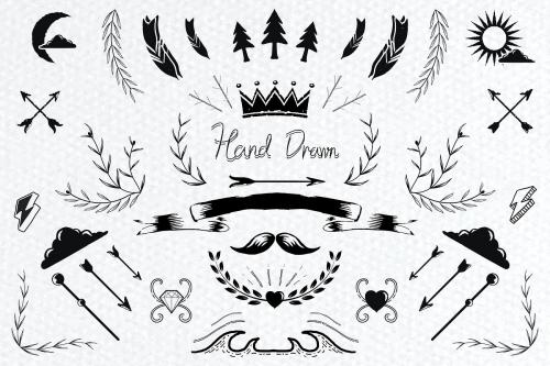 Hand drawn vintage element vector set - 1016828