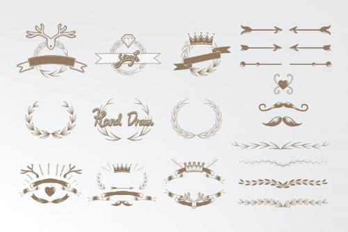 Hand drawn vintage element vector set - 1016831