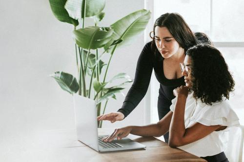 Businesswoman reading information on a laptop - 1225048