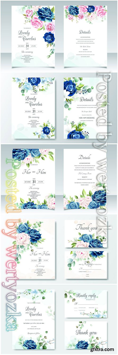 Wedding beautiful floral invitation vector card