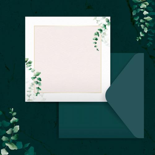 Hand drawn eucalyptus leaf invitation card template vector - 1016895