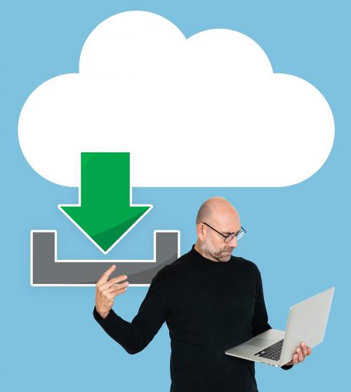 A man holding laptop and a cloud computer icon - 475169