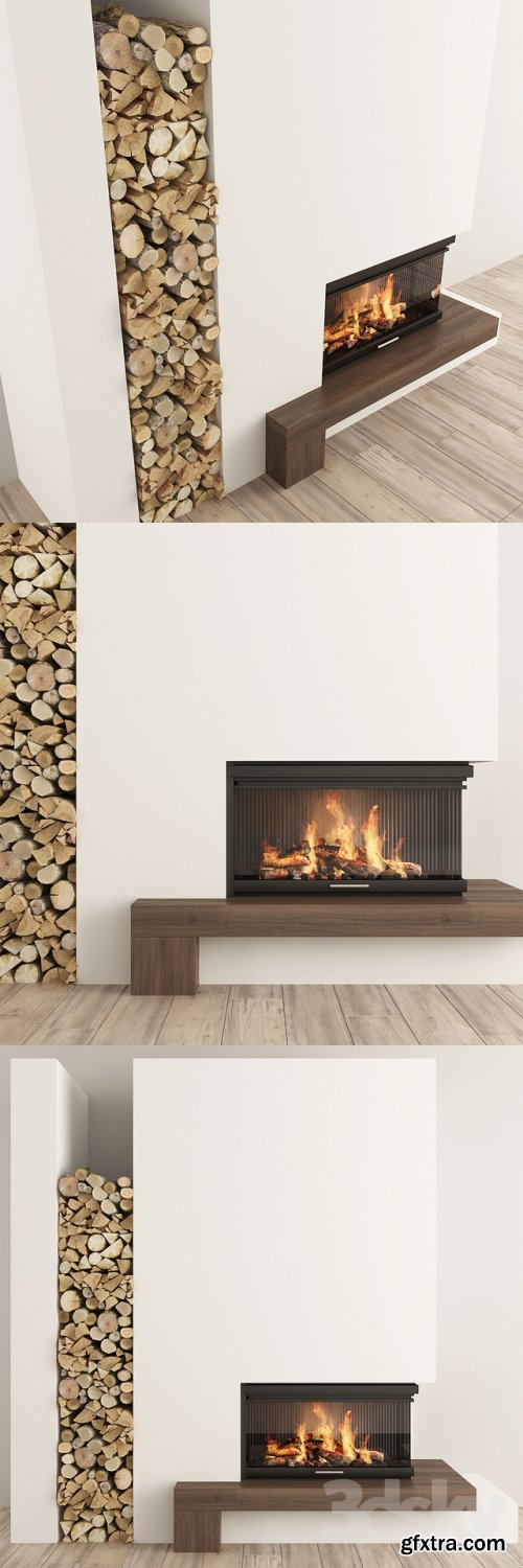Fireplace and firewood2 3D model